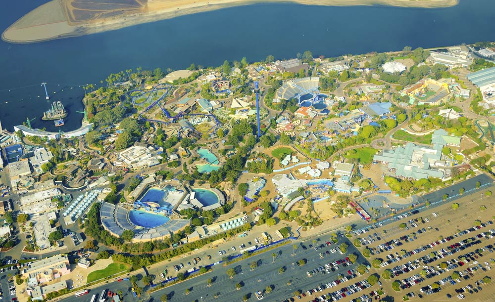 Aerial view of Sea World just 13 minutes from bed and breakfast. 