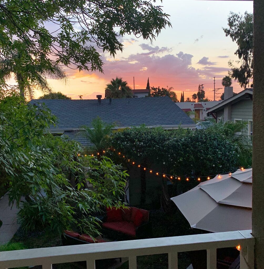 Sunset view from the front entrance to door.